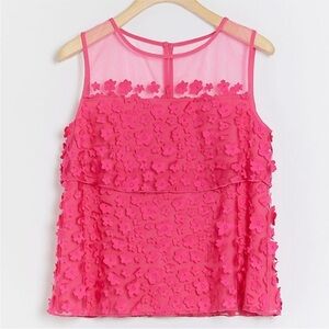 Anthropologie Eva Franco Shonnie 3D floral appliqué sleeveless Pink Blouse 1X